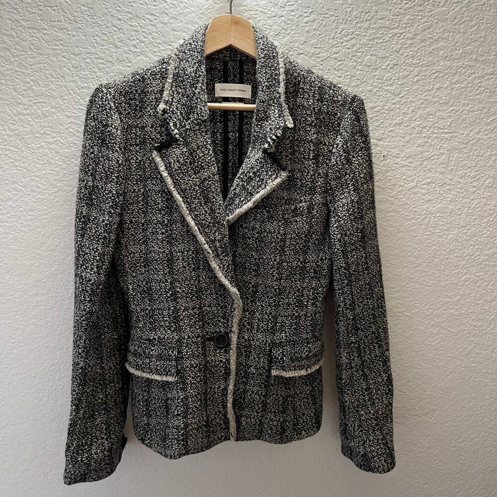 Isabel Marant Étoile Black White Tweed Blazer Jacket Wool Linen Size 38 - Picture 3 of 7